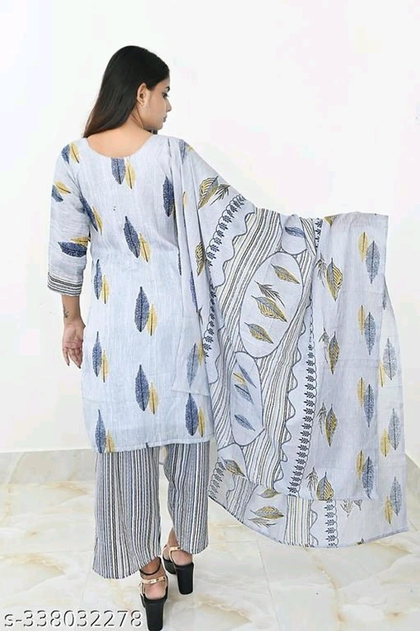 Printed Kurti with Plazzo and Dupatta Set` - M, FREE DELIVERY