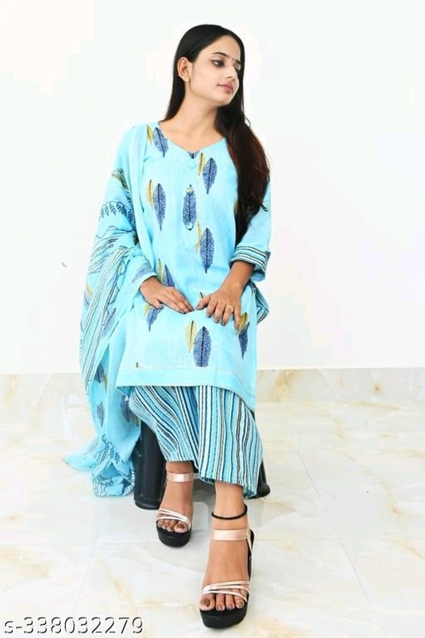 Printed Kurti with Plazzo and Dupatta Set - S, FREE DELIVERY