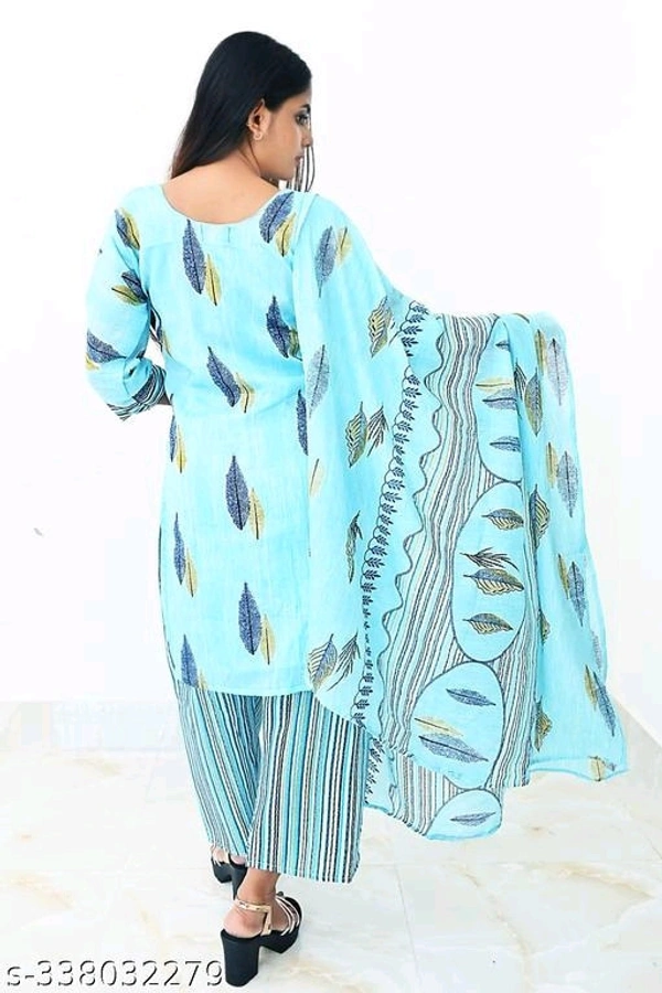 Printed Kurti with Plazzo and Dupatta Set - S, FREE DELIVERY