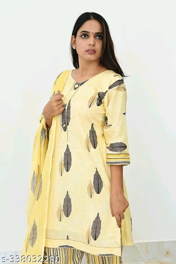Printed Kurti with Plazzo and Dupatta Set - S, FREE DELIVERY