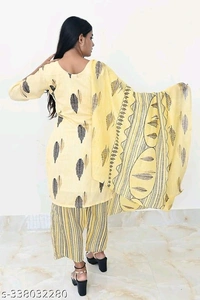 Printed Kurti with Plazzo and Dupatta Set - S, FREE DELIVERY