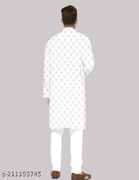 Mens Long Printed Fancy Kurta For Men - S, White, FREE DELIVERY