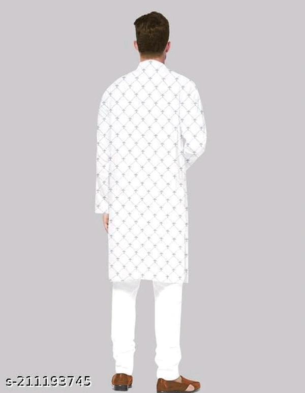 Mens Long Printed Fancy Kurta For Men - S, White, FREE DELIVERY