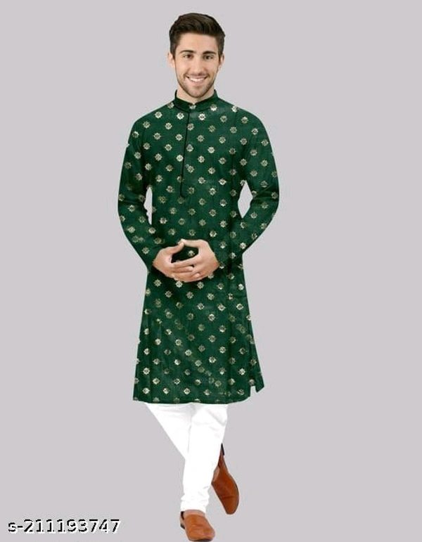 Mens Long Printed Fancy Kurta For MEN - XXXL, Green, FREE DELIVERY