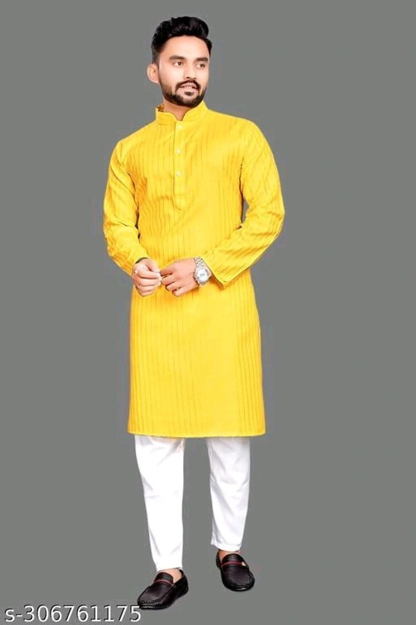 Festive Wear Daily Wear Cotton Blend Kurta For MEN - XL, Yellow, FREE DELIVERY