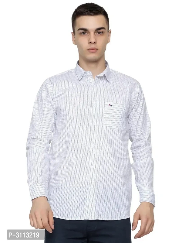 Men's White Cotton Long Sleeves Printed Slim Fit Casual Shirts - XL, White, FREE DELIVERY