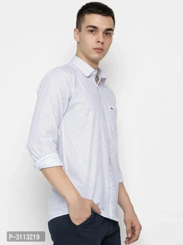 Men's White Cotton Long Sleeves Printed Slim Fit Casual Shirts - XL, White, FREE DELIVERY