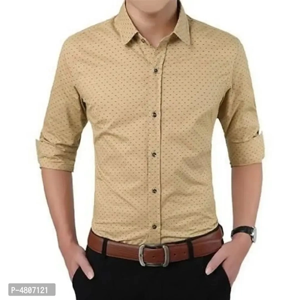 Men's Premium Dotted Long Sleeves Regular Fit Casual Shirts - S, FREE DELIVERY