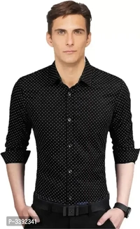 Black Printed Cotton Slim Fit Casual Shirt - XL, Black, FREE DELIVERY