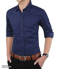 Mne's Blue Cotton Printed Long Sleeves Slim Fit Casual Shirt - L, Blue, FREE DELIVERY