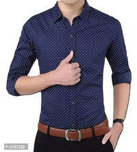 Mne's Blue Cotton Printed Long Sleeves Slim Fit Casual Shirt - L, Blue, FREE DELIVERY