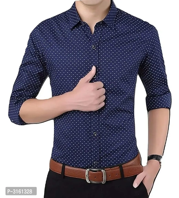 Mne's Blue Cotton Printed Long Sleeves Slim Fit Casual Shirt - L, Blue, FREE DELIVERY