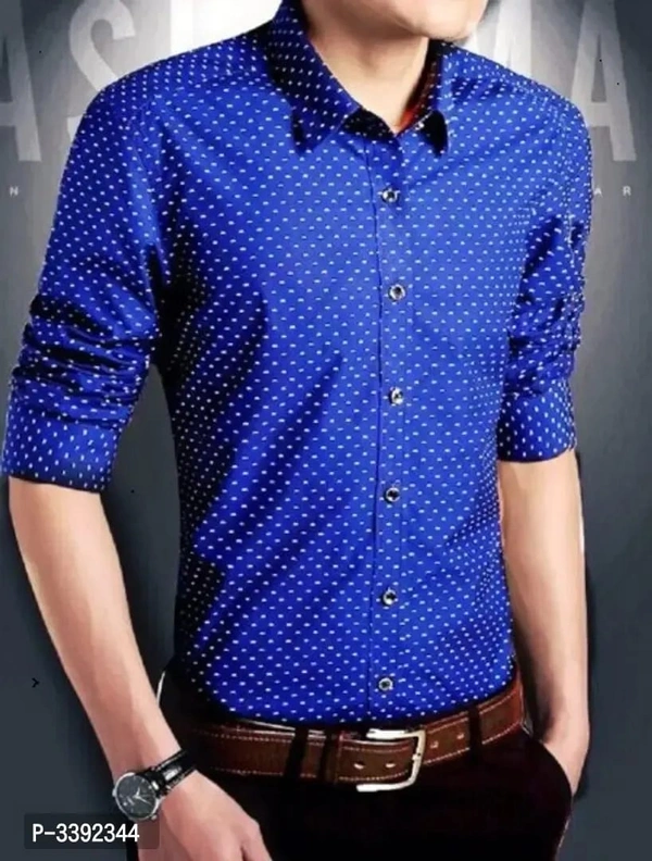 Blue Printed Cotton Slim Fit Casual Shirt - XL, Blue, FREE DELIVERY