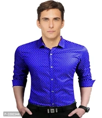 Blue Printed Cotton Slim Fit Casual Shirt - XL, Blue, FREE DELIVERY