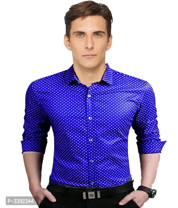 Blue Printed Cotton Slim Fit Casual Shirt - XL, Blue, FREE DELIVERY