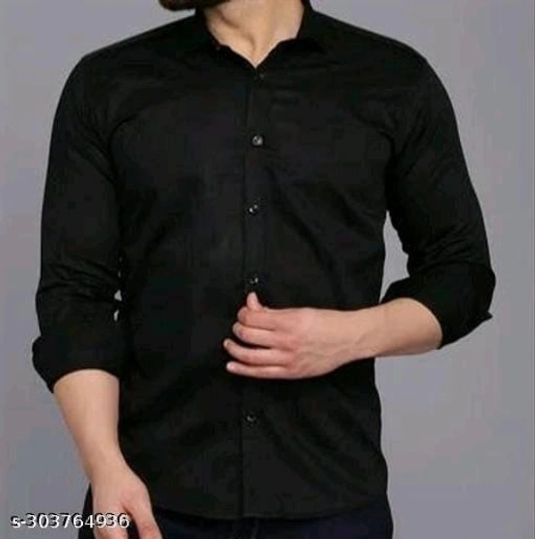 Men Regular Fit Soid Spread Collar Golden Plain Shirts - L, Black, FREE DELIVERY