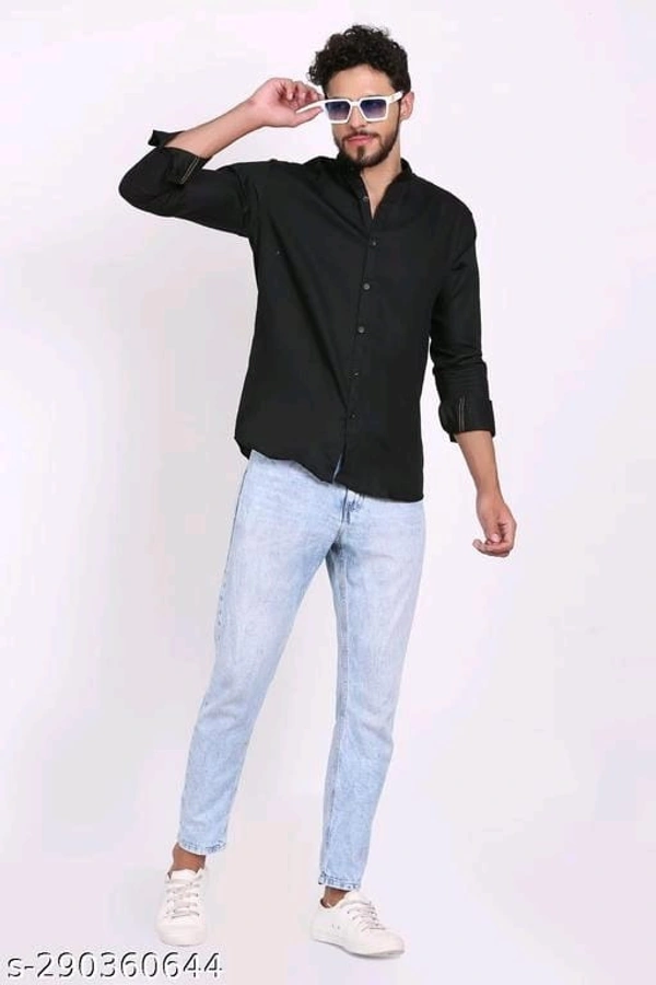 100% Cotton Shirt for Men Plain Solid Full Sleeve Shirts - XL, Black, FREE DELIVERY