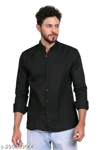 100% Cotton Shirt for Men Plain Solid Full Sleeve Shirts - XL, Black, FREE DELIVERY