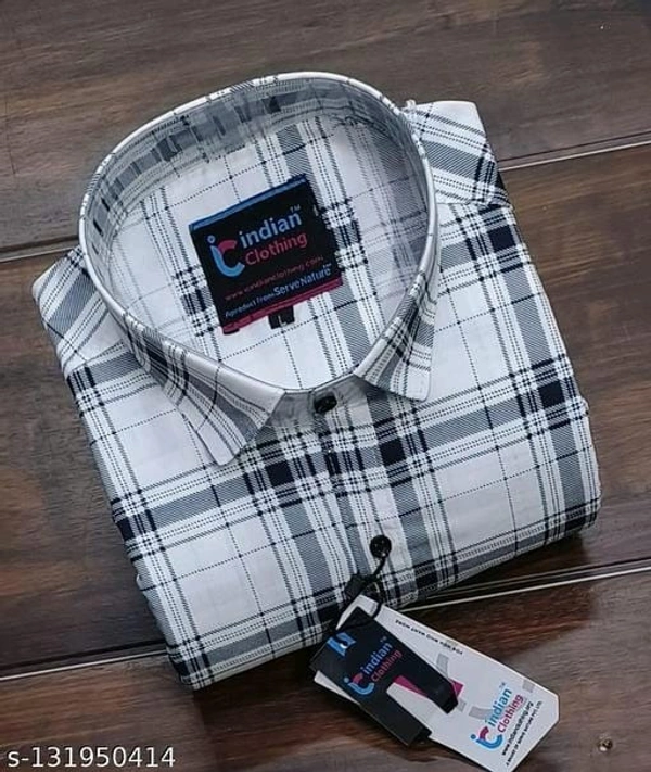 INDIAN CLOTHING Pure Cotton Brown Checks Shirts - L, White, FREE DELIVERY