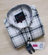 INDIAN CLOTHING Pure Cotton Brown Checks Shirts - L, White, FREE DELIVERY