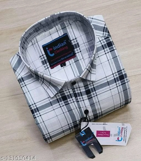 INDIAN CLOTHING Pure Cotton Brown Checks Shirts - L, White, FREE DELIVERY