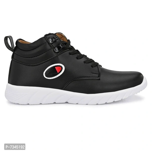 Stylish Fashionable Black Leather Trendy Modern Daily Wear Lace Ups Running Casual Shoes Sneakers For Men - UK7, Black, FREE DELIVERY