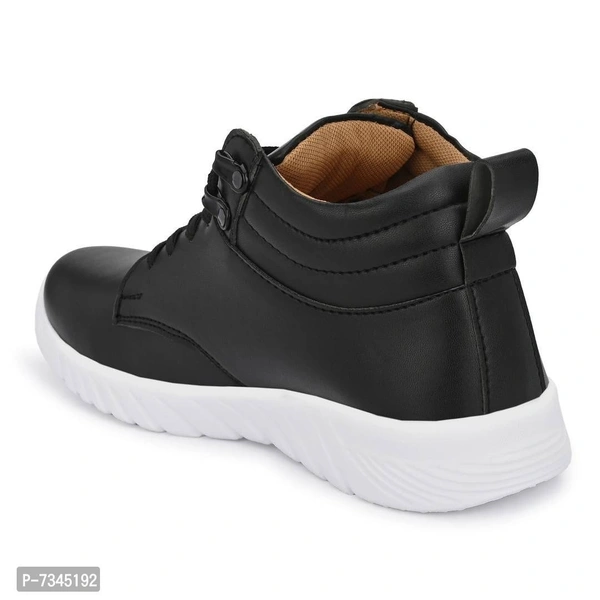 Stylish Fashionable Black Leather Trendy Modern Daily Wear Lace Ups Running Casual Shoes Sneakers For Men - UK7, Black, FREE DELIVERY