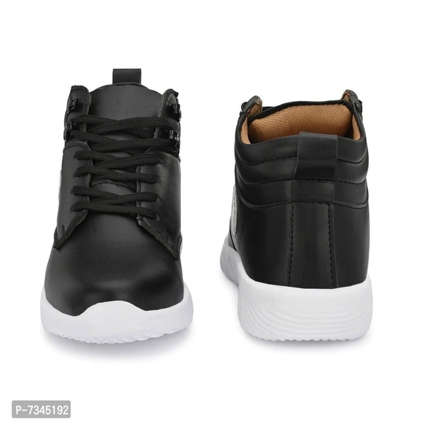 Stylish Fashionable Black Leather Trendy Modern Daily Wear Lace Ups Running Casual Shoes Sneakers For Men - UK7, Black, FREE DELIVERY