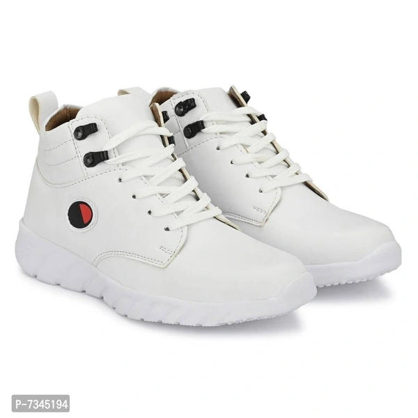 Stylish Fashionable White Leathertte Trendy Modern Daily  Wear Lace Ups Running Casual Shoes For Men - UK10, White, FREE DELIVERY