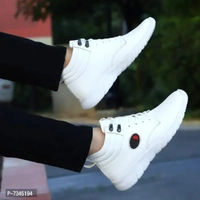 Stylish Fashionable White Leathertte Trendy Modern Daily  Wear Lace Ups Running Casual Shoes For Men - UK10, White, FREE DELIVERY