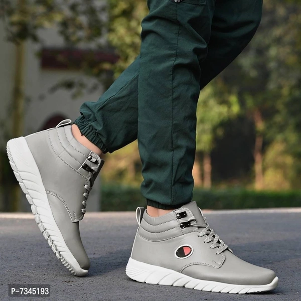 Stylish Fashionable Grey Leatherette Trendy Modern Daily Wear Lace Ups Running  Casual Shoes For Men - UK6, Grey, FREE DELIVERY