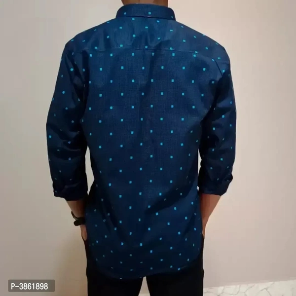 Men's Navy Blue Cotton Printed Long Sleeves Regular Fit Casual Shirt - L, Navy Blue, FREE DELIVERY