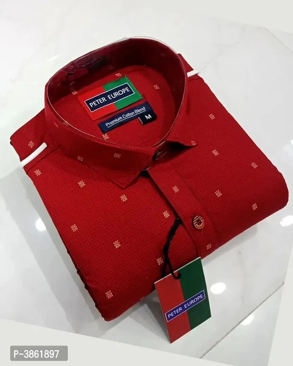 Men's Red Cotton Printed Long Sleeves Regular Fit Casual Shirt - M, Red, FREE DELIVERY