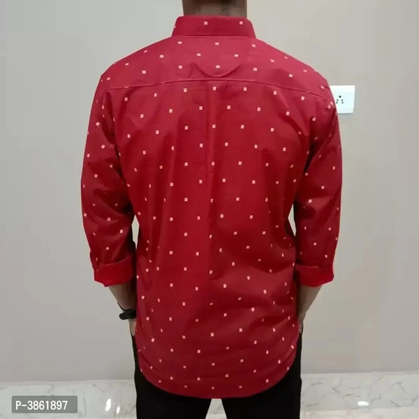 Men's Red Cotton Printed Long Sleeves Regular Fit Casual Shirt - M, Red, FREE DELIVERY