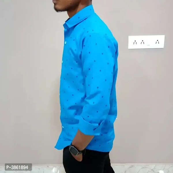 Men's Blue Printed Long Sleeves Regular Fit Casual Shirt - M, Blue, FREE DELIVERY