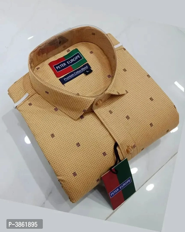 Men's Begie Cotton Printed Long Sleeves Regular Fit Casual Shirt - S, FREE DELIVERY