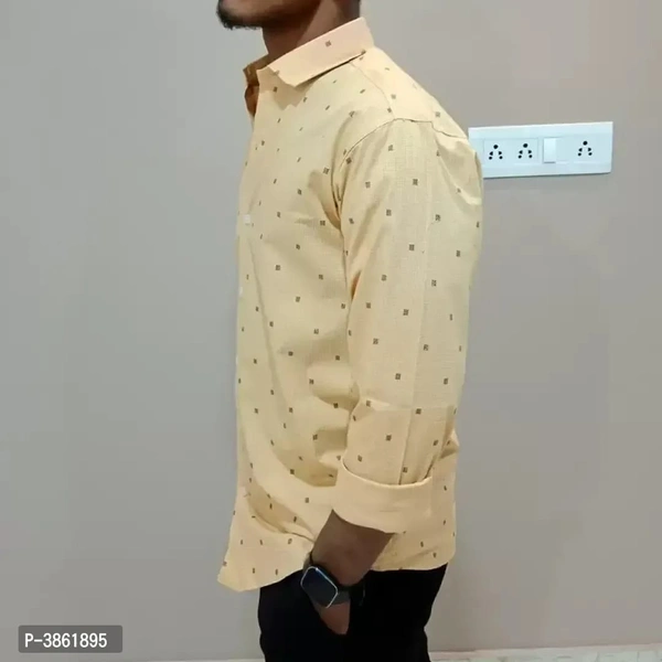 Men's Begie Cotton Printed Long Sleeves Regular Fit Casual Shirt - S, FREE DELIVERY
