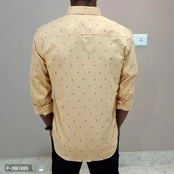 Men's Begie Cotton Printed Long Sleeves Regular Fit Casual Shirt - S, FREE DELIVERY