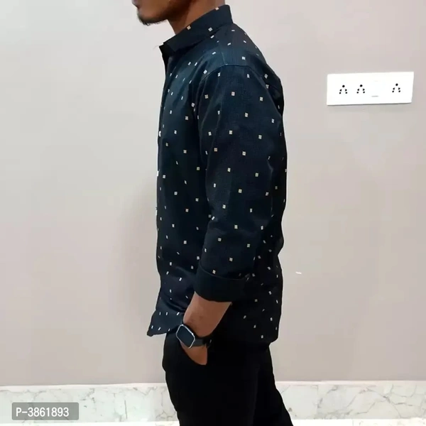 Men's Black Cotton Printed Long Sleevess Regular Fit Casual Shirt - 2XL, FREE DELIVERY