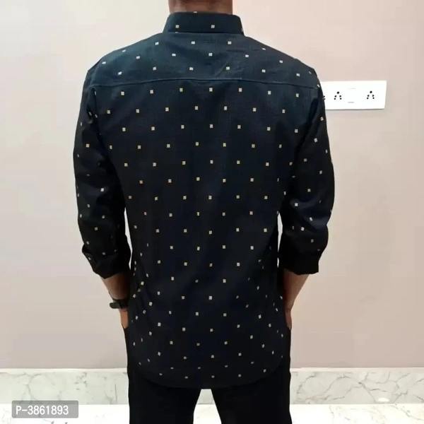 Men's Black Cotton Printed Long Sleevess Regular Fit Casual Shirt - 2XL, FREE DELIVERY