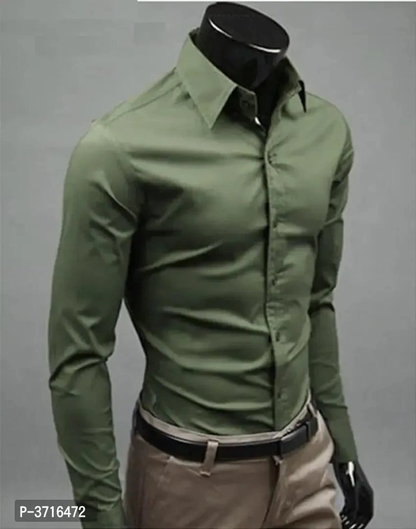 Men's Olive Cotton Solid Long Sleeves Regular Fit Formal Shirt - M, Oilve, FREE DELIVERY