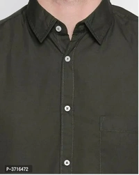 Men's Olive Cotton Solid Long Sleeves Regular Fit Formal Shirt - M, Oilve, FREE DELIVERY