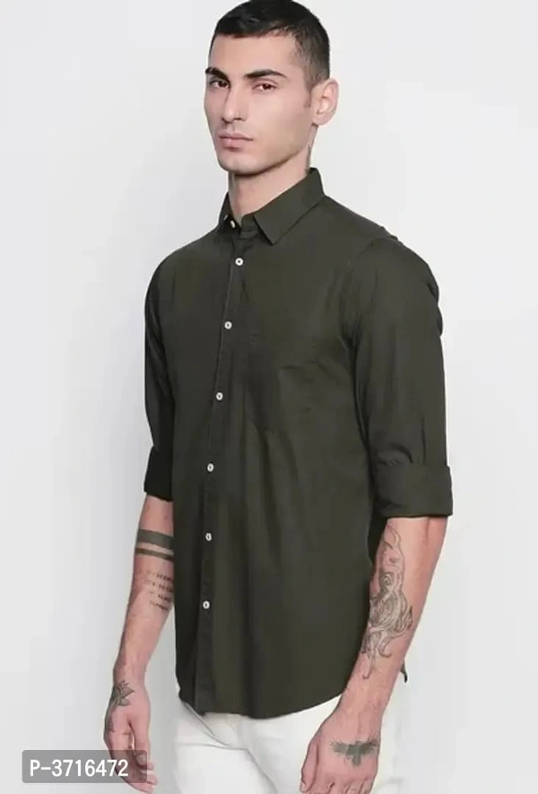 Men's Olive Cotton Solid Long Sleeves Regular Fit Formal Shirt - M, Oilve, FREE DELIVERY