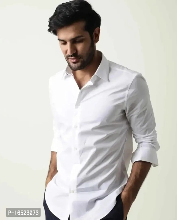 Shirt For Men Stylish Latest Cotton Plain  - L, White, FREE DELIVERY