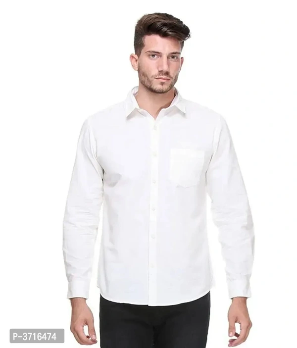 Shirt For Men Stylish Latest Cotton Plain  - L, White, FREE DELIVERY
