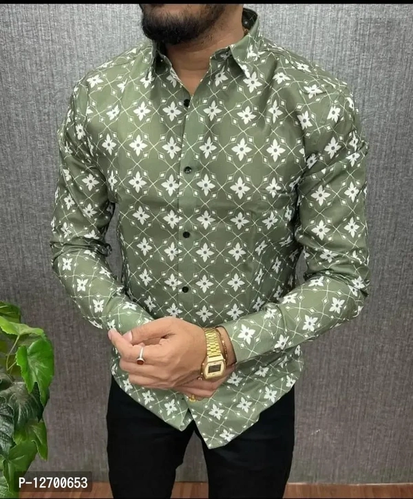 Party Wear Cotton Shirt For Men - M, Green, FREE DELIVERY