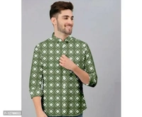 Party Wear Cotton Shirt For Men - M, Green, FREE DELIVERY