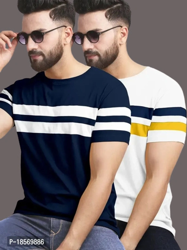 Cotton Blend Colourblocked Round Neck Tees For Men -Pack Of 2  - S, FREE DELIVERY