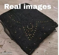 Brasso Net Black cut work Saree With Blouse - Black, FREE DELIVERY
