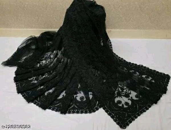 Brasso Net Black cut work Saree With Blouse - Black, FREE DELIVERY